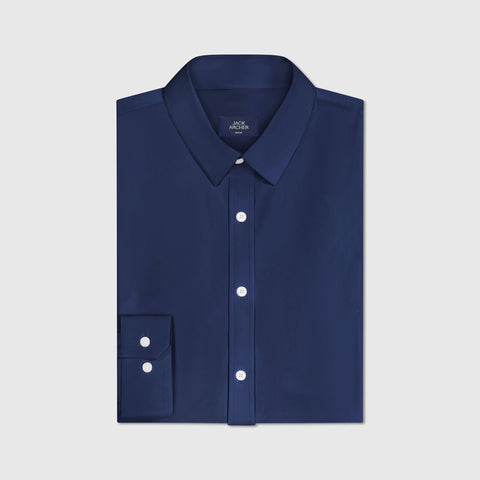 The Everywear Shirt Shorter Length in Navy worn for everyday versatility.