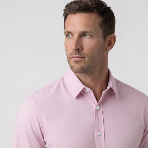 The Everywear Shirt Shorter Length in Soft Rose, folded flat on a neutral background.