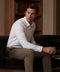 The Everywear Shirt Shorter Length in True White worn in a lifestyle setting.