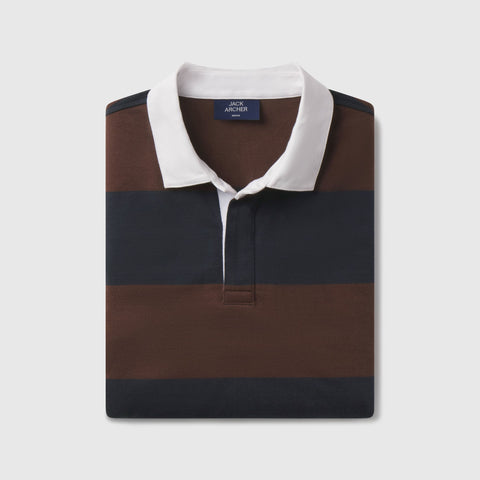 Detail of the Rugby Polo in Chicory and Dark Navy