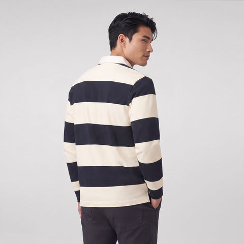 Back view of the Rugby Polo in Cream and Dark Navy
