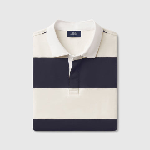 Detail of the Rugby Polo in Cream and Dark Navy