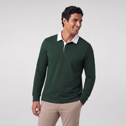 A man wearing the Rugby Polo in Pine Grove