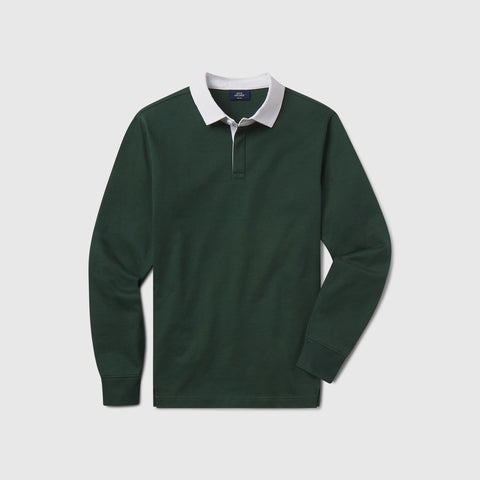 The Rugby Polo in Pine Grove, laid flat on white