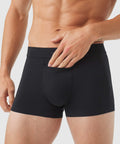 Three black Jetsetter Boxer Briefs with soft MicroModal fabric, zero-G pouch, and flat leg seams for comfort and flexibility.