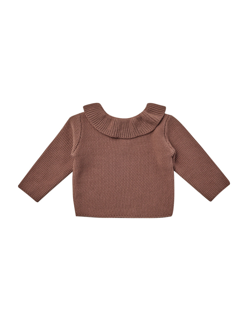 ["Quincy Mae Ruffle Collar Knit Sweater | Pecan"]