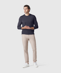 Precision Long Sleeve Tee in organic cotton worn by model, highlighting shoulder design.