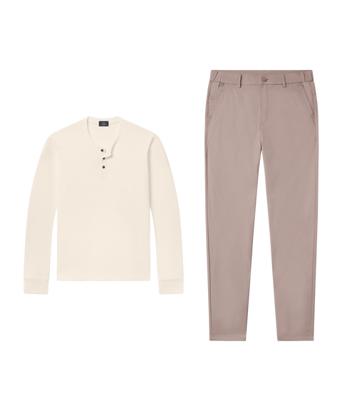 Foundry Waffle Henley Cream – Smart Casual outfit