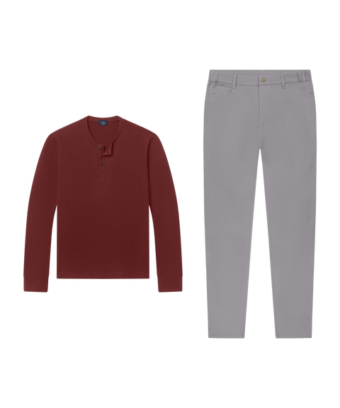 Foundry Waffle Henley Maroon – Weekend outfit