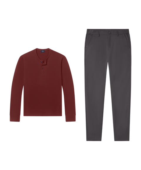 Foundry Waffle Henley Maroon – Work outfit