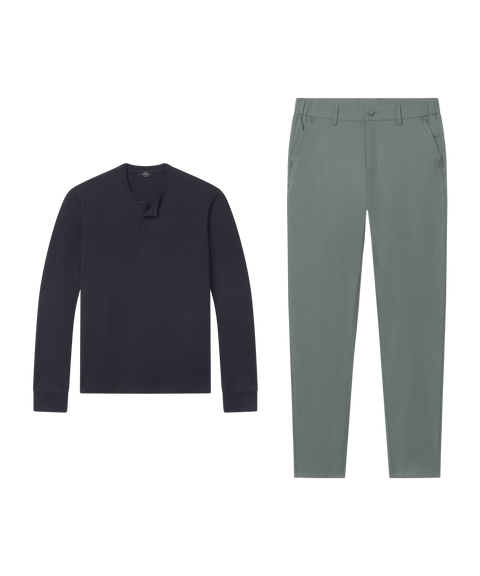 Foundry Waffle Henley Midnight – Smart Casual outfit