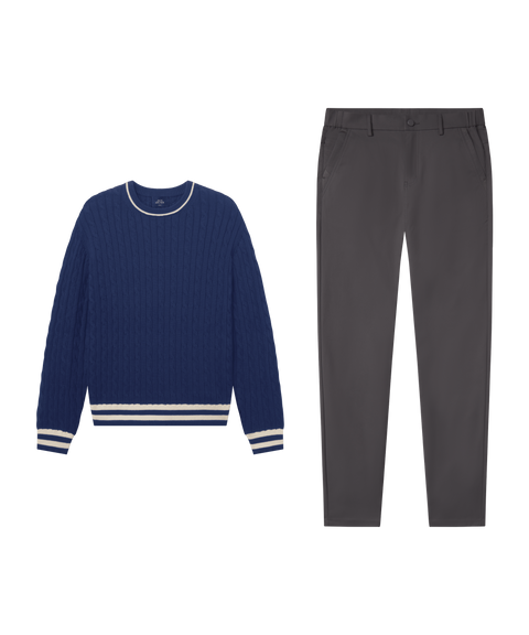 Hudson Cable Knit Sweater Navy – Work outfit